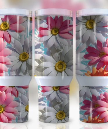 3D Flowers Custom Stanley Quencher 40Oz Stainless Steel Tumbler With Handle