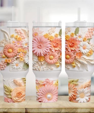 3D Flowers Custom Stanley Quencher 40Oz Stainless Steel Tumbler With Handle