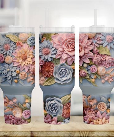 3D Flowers Custom Stanley Quencher 40Oz Stainless Steel Tumbler With Handle