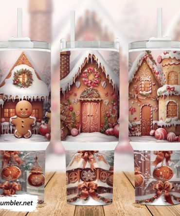 3D Gingerbread House Custom Stanley Quencher 40Oz Stainless Steel Tumbler With Handle