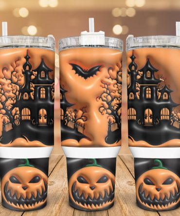 3D Halloween Pumpkin Castle Custom Stanley Quencher 40Oz Stainless Steel Tumbler With Handle