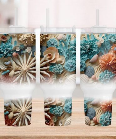 3D Seashells Beach Custom Stanley Quencher 40Oz Stainless Steel Tumbler With Handle