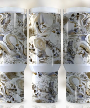 3D Skull Custom Stanley Quencher 40Oz Stainless Steel Tumbler With Handle