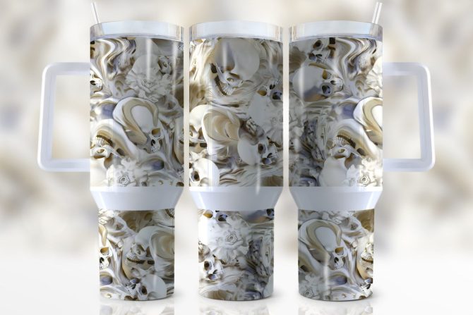 3D Skull Custom Stanley Quencher 40Oz Stainless Steel Tumbler With Handle