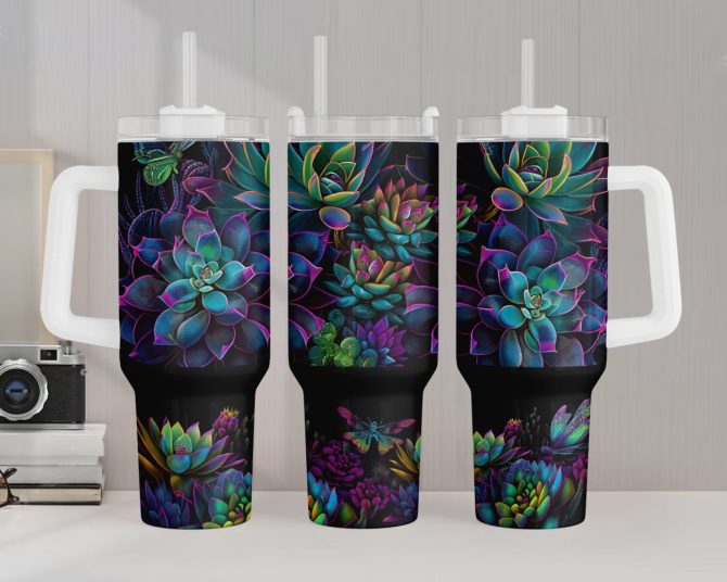 3D Succulent Custom Stanley Quencher 40Oz Stainless Steel Tumbler With Handle
