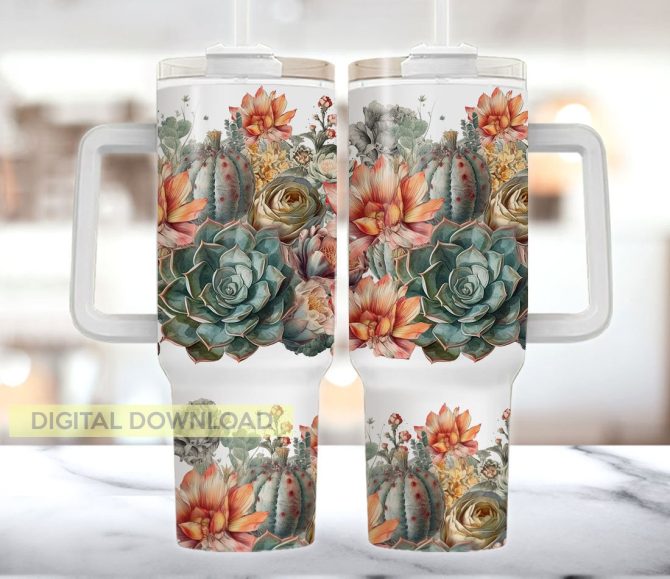 3D Succulent Custom Stanley Quencher 40Oz Stainless Steel Tumbler With Handle - Image 5