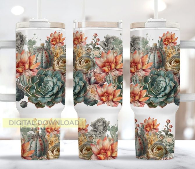 3D Succulent Custom Stanley Quencher 40Oz Stainless Steel Tumbler With Handle