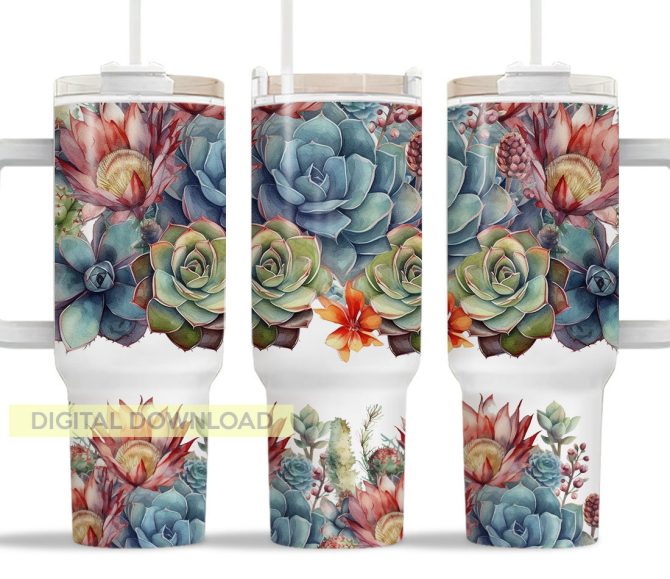 3D Succulent Custom Stanley Quencher 40Oz Stainless Steel Tumbler With Handle - Image 2