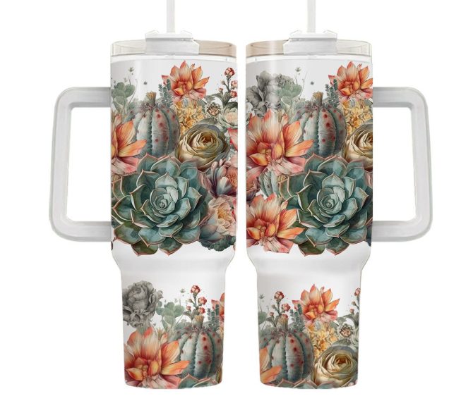 3D Succulent Custom Stanley Quencher 40Oz Stainless Steel Tumbler With Handle - Image 6