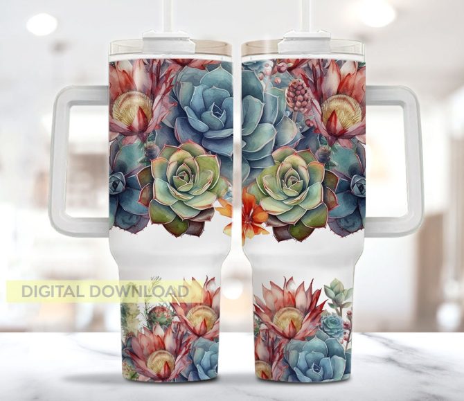 3D Succulent Custom Stanley Quencher 40Oz Stainless Steel Tumbler With Handle - Image 3