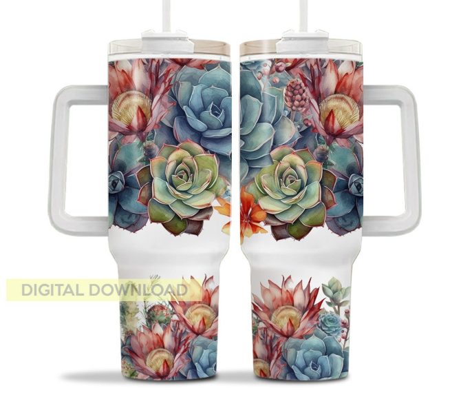 3D Succulent Custom Stanley Quencher 40Oz Stainless Steel Tumbler With Handle - Image 4