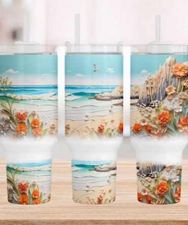 3D Summer Beach Custom Stanley Quencher 40Oz Stainless Steel Tumbler With Handle
