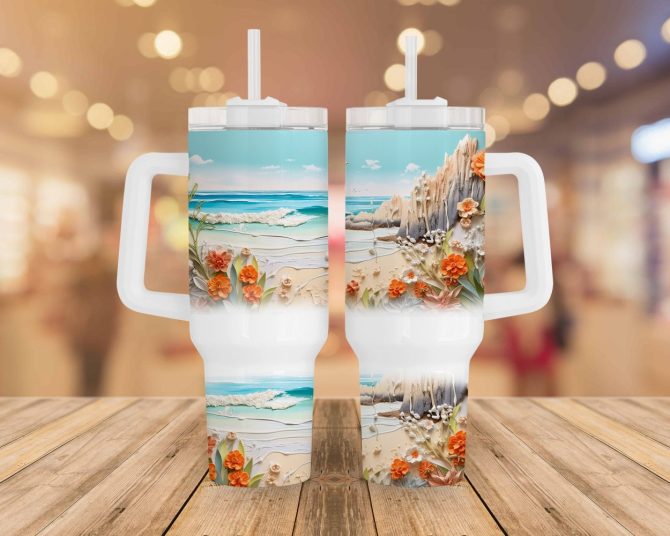 3D Summer Beach Custom Stanley Quencher 40Oz Stainless Steel Tumbler With Handle - Image 2