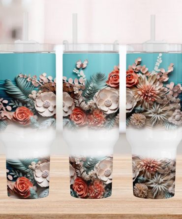 3D Summer Tropical Floral Custom Stanley Quencher 40Oz Stainless Steel Tumbler With Handle