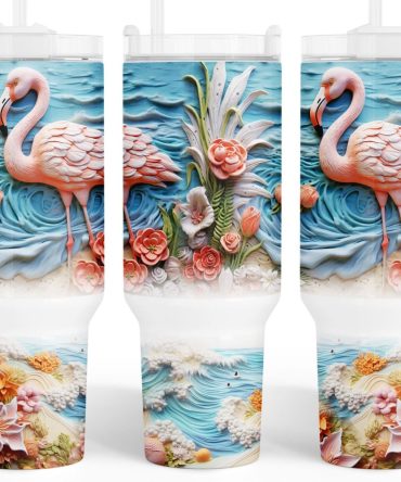 3D Tropical Beach Flamingo Custom Stanley Quencher 40Oz Stainless Steel Tumbler With Handle