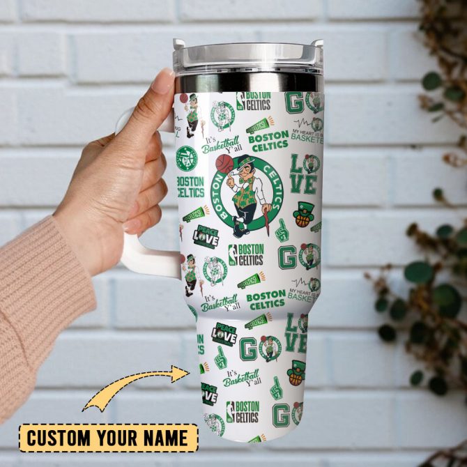 Boston Celtics Basketball Team Nba Custom Stanley Quencher 40Oz Stainless Steel Tumbler With Handle - Image 4