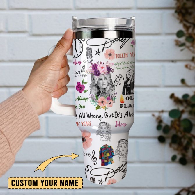 Dolly Parton Singer Song Writer Flowers Custom Stanley Quencher 40Oz Stainless Steel Tumbler With Handle - Image 2