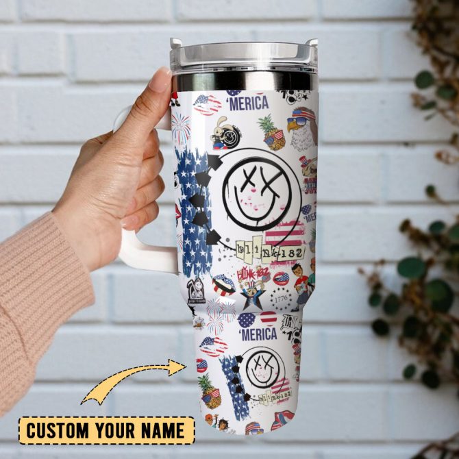 Blink 182 Rock Band Custom Stanley Quencher 40Oz Stainless Steel Tumbler With Handle - Image 2