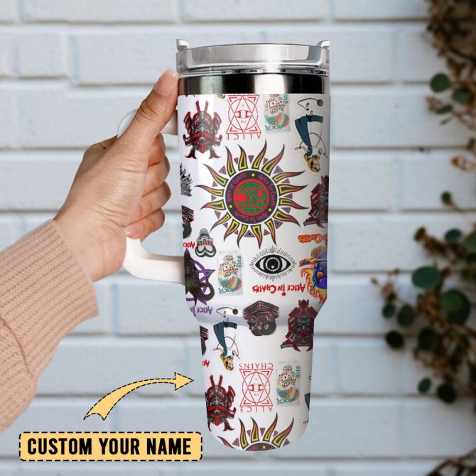 Alice In Chains Rock Band Custom Stanley Quencher 40Oz Stainless Steel Tumbler With Handle - Image 2