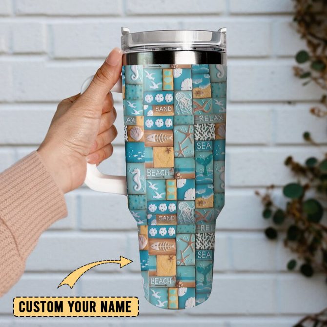 Beach Artwork Custom Stanley Quencher 40Oz Stainless Steel Tumbler With Handle - Image 2