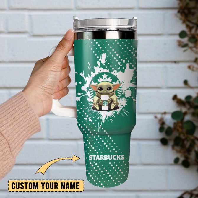 Baby Yoda And Star Buck Movie Custom Stanley Quencher 40Oz Stainless Steel Tumbler With Handle - Image 2