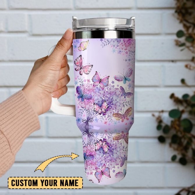 Butterfly Colorful Stanley Quencher 40Oz Stainless Steel Tumbler With Handle - Image 2
