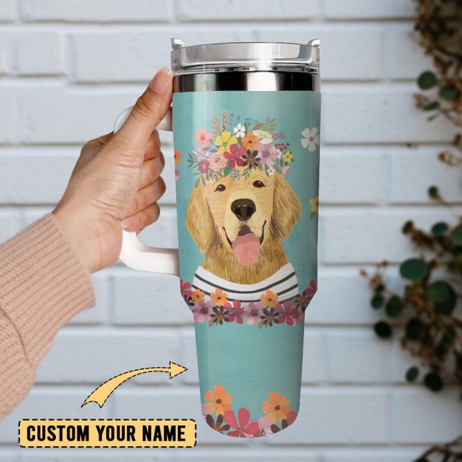 Cute Dog Animal Colorful Custom Stanley Quencher 40Oz Stainless Steel Tumbler With Handle - Image 2
