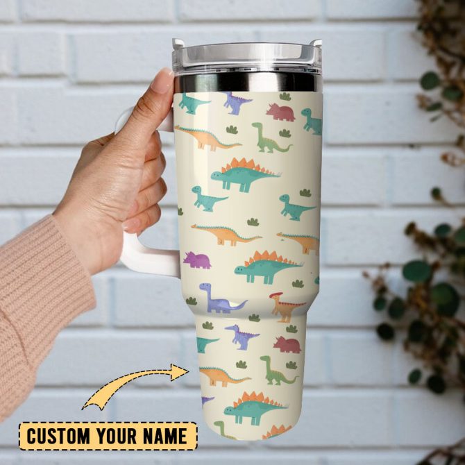 Dinosaur Animal Colorful Custom Stanley Quencher 40Oz Stainless Steel Tumbler With Handle - Image 2