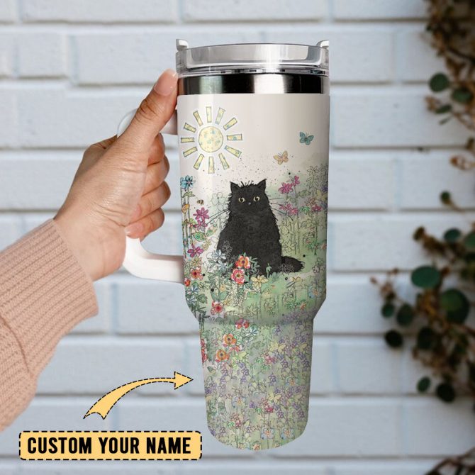 Cat Artwork Custom Stanley Quencher 40Oz Stainless Steel Tumbler With Handle - Image 2