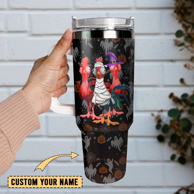 Halloween Chickens Gift Custom Stanley Quencher 40Oz Stainless Steel Tumbler With Handle - Image 2