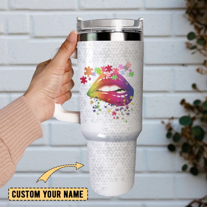 Colorful Sublimation Lips Artwork Custom Stanley Quencher 40Oz Stainless Steel Tumbler With Handle - Image 2