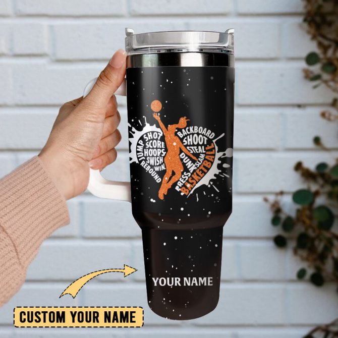 Basketball Artwork Sport Custom Stanley Quencher 40Oz Stainless Steel Tumbler With Handle - Image 2