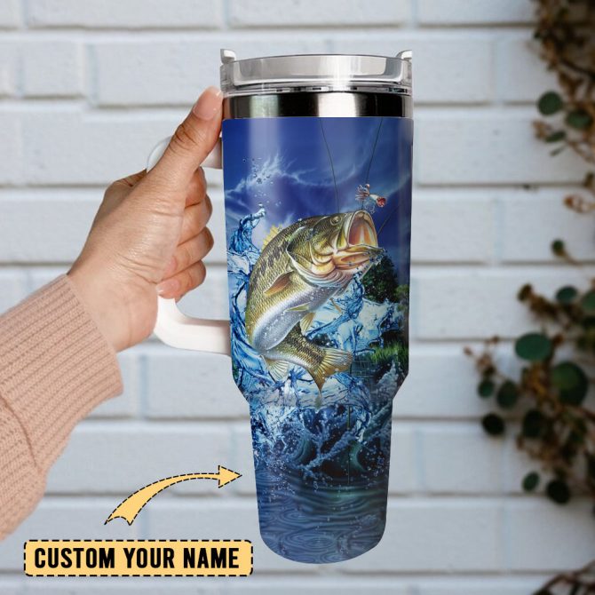 Fishing Hunter Hooked Blue Sport Custom Stanley Quencher 40Oz Stainless Steel Tumbler With Handle - Image 2