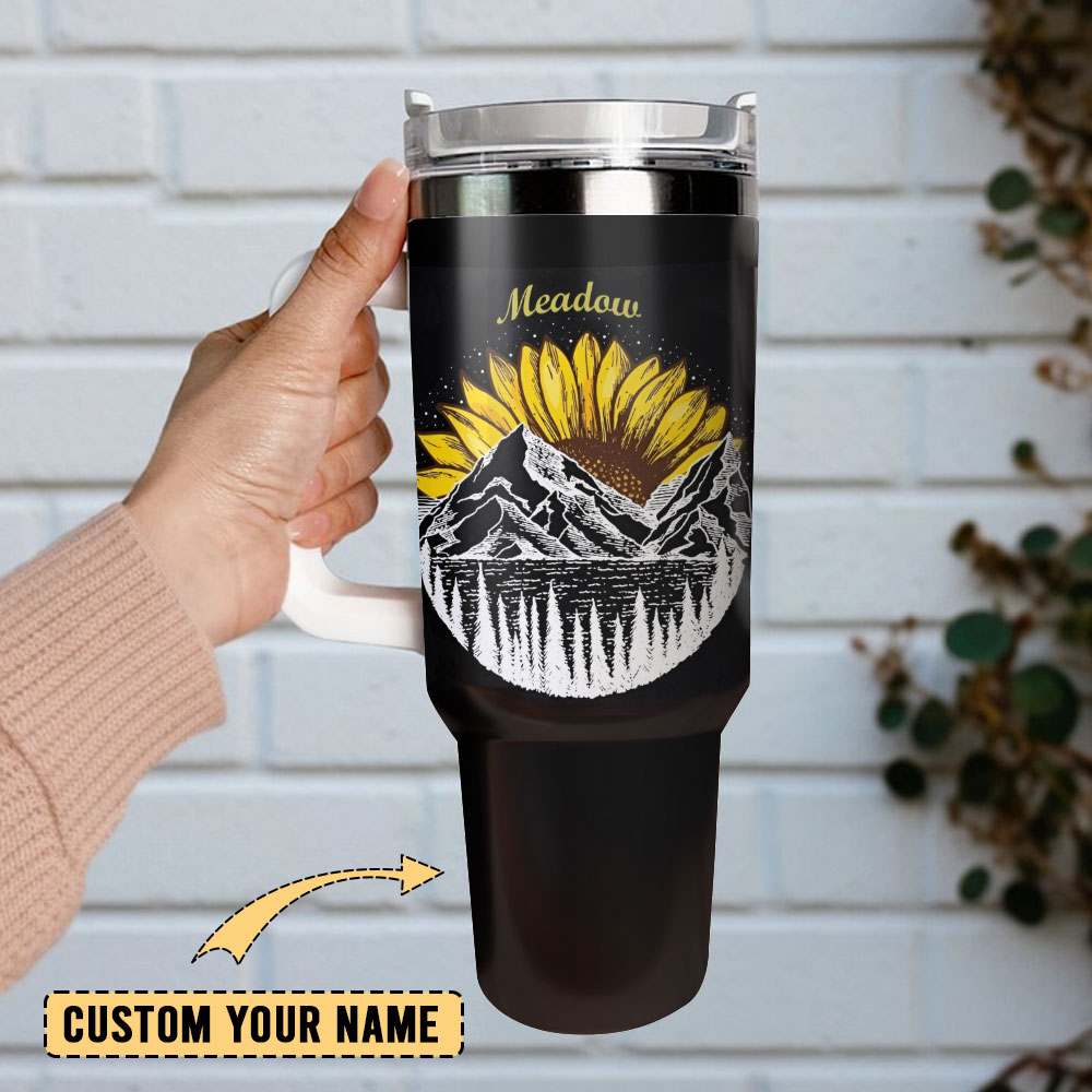 Sunflower Artwork Custom Stanley Quencher 40Oz Stainless Steel Tumbler With Handle - Image 2