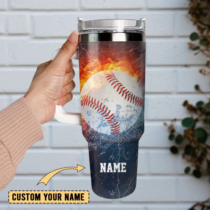 Homerun Flying Baseball Artwork Sport Custom Stanley Quencher 40Oz Stainless Steel Tumbler With Handle - Image 2
