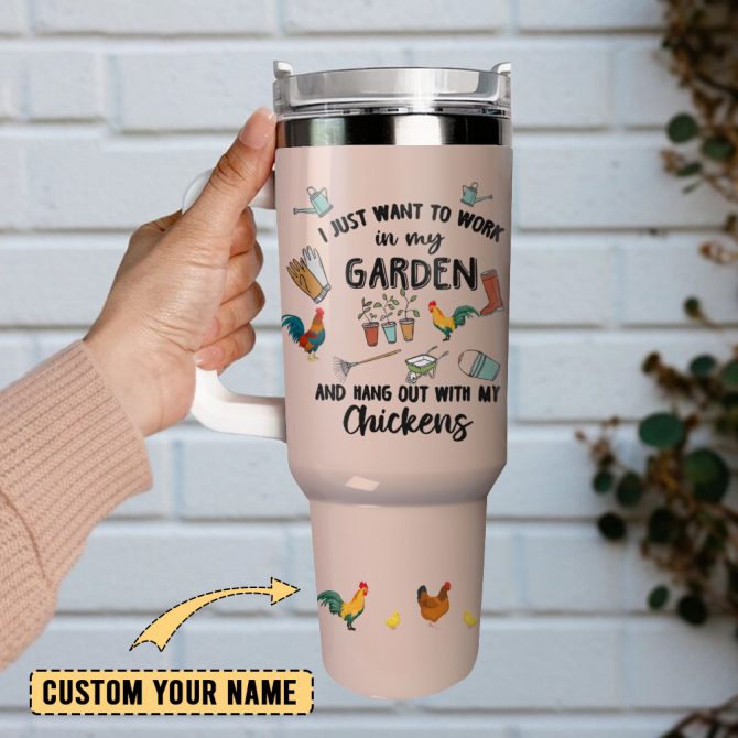 Garden Chicken Sketch Artwork Custom Stanley Quencher 40Oz Stainless Steel Tumbler With Handle - Image 2