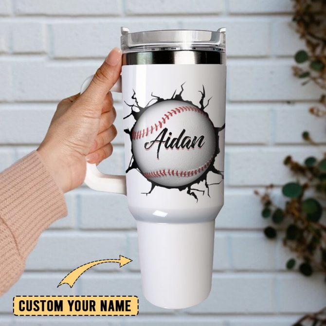Baseball Artwork Custom Stanley Quencher 40Oz Stainless Steel Tumbler With Handle - Image 2