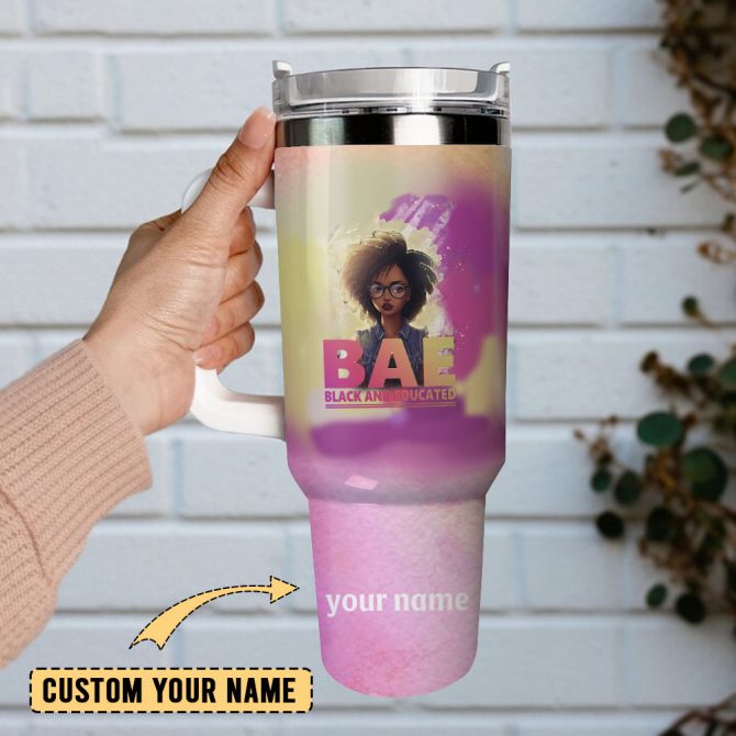 Bae Black And Educated Artwork Custom Stanley Quencher 40Oz Stainless Steel Tumbler With Handle - Image 2