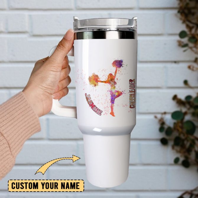 Cheerleader Artwork Custom Stanley Quencher 40Oz Stainless Steel Tumbler With Handle - Image 2