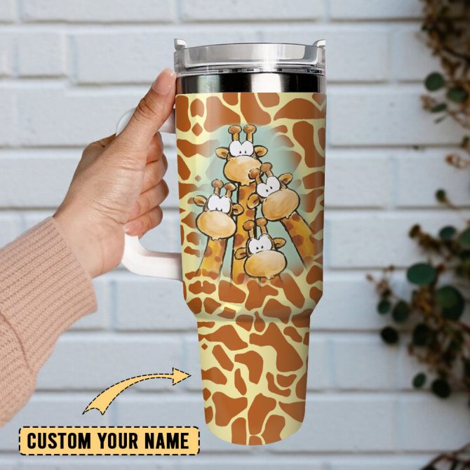 Cute Giraffe Artwork Custom Stanley Quencher 40Oz Stainless Steel Tumbler With Handle - Image 2