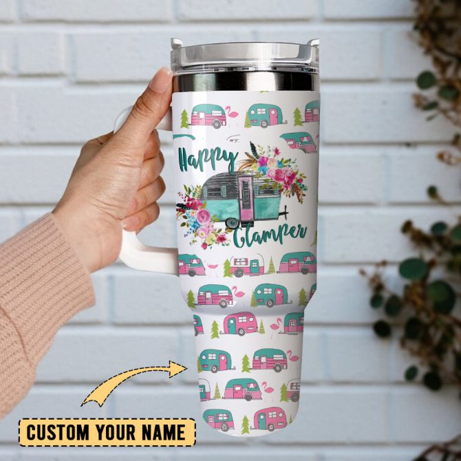 Happy Glamper Artwork Custom Stanley Quencher 40Oz Stainless Steel Tumbler With Handle - Image 2