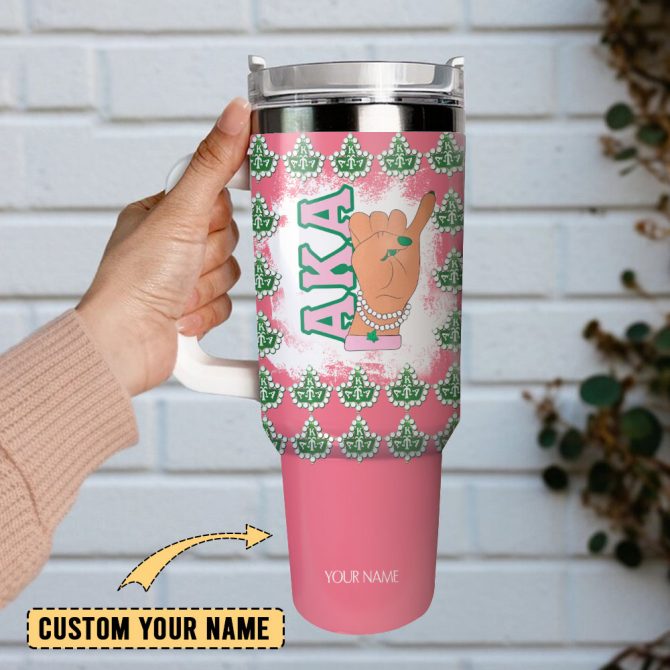 Alpha Kappa Alpha Custom Stanley Quencher 40Oz Stainless Steel Tumbler With Handle - Image 2