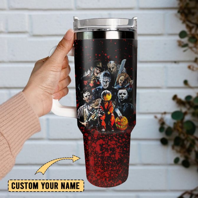 Horror Movie Characters Custom Stanley Quencher 40Oz Stainless Steel Tumbler With Handle - Image 2