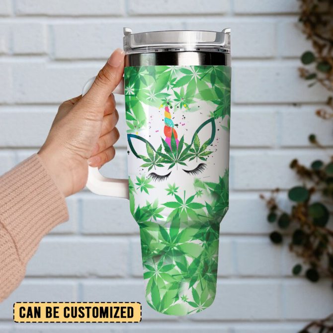 Funny Unicorn Weed Art Custom Stanley Quencher 40Oz Stainless Steel Tumbler With Handle - Image 2