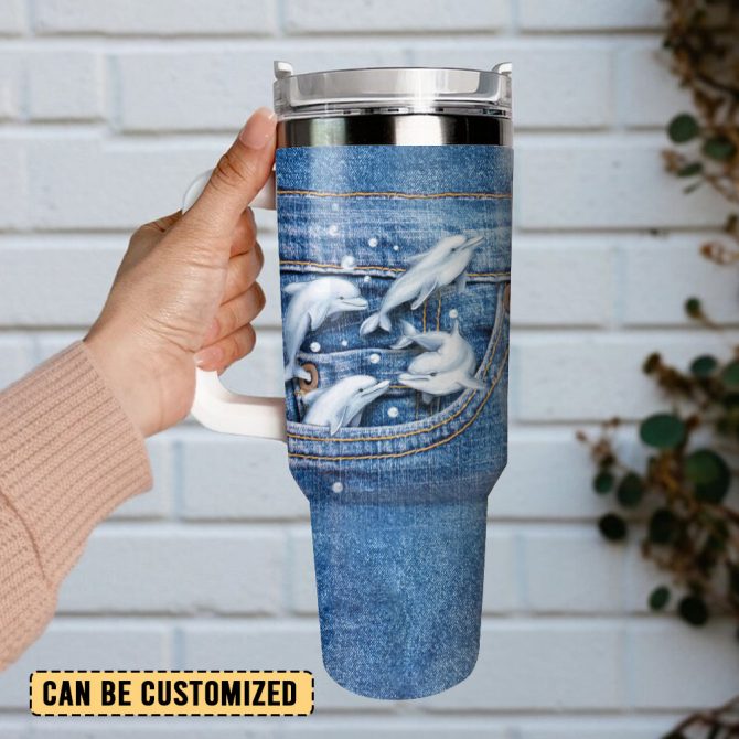 Dolphin Girl Jean Custom Stanley Quencher 40Oz Stainless Steel Tumbler With Handle - Image 2