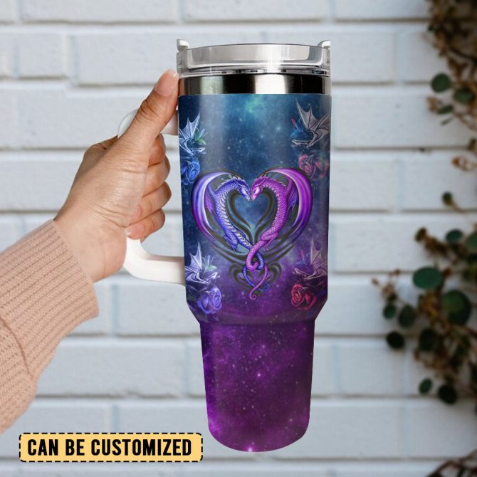 Dragon Heart Galaxy Art Custom Stanley Quencher 40Oz Stainless Steel Tumbler With Handle - Image 2