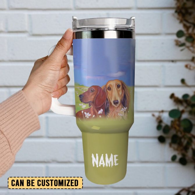 Dachshund Dog Custom Stanley Quencher 40Oz Stainless Steel Tumbler With Handle - Image 2