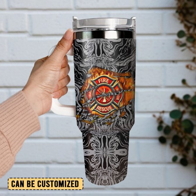 Fire Fighter Rescue Courage Honor Custom Stanley Quencher 40Oz Stainless Steel Tumbler With Handle - Image 2