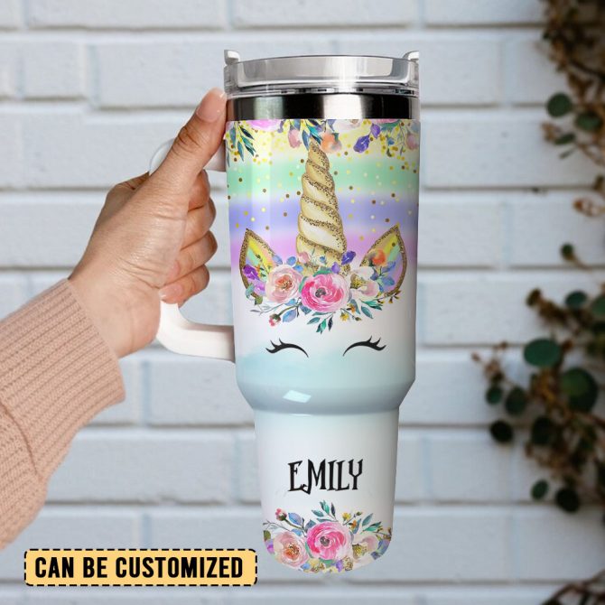 Colorful Unicorn Custom Stanley Quencher 40Oz Stainless Steel Tumbler With Handle - Image 2