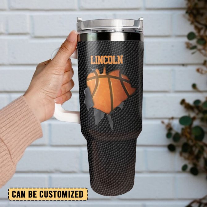 Basketball Art Custom Stanley Quencher 40Oz Stainless Steel Tumbler With Handle - Image 2